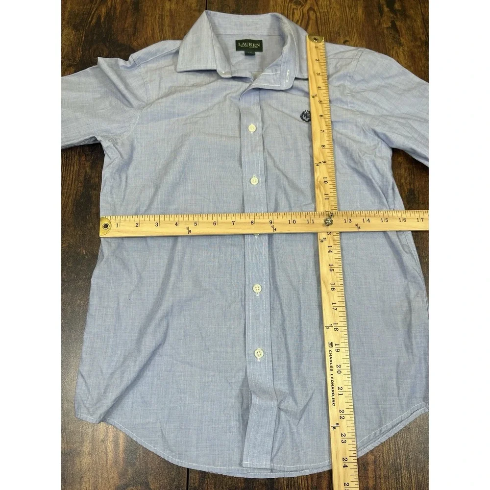 Ralph Lauren Boys Size 14 Light Blue Long Sleeve Button-Down Shirt 100% Cotton